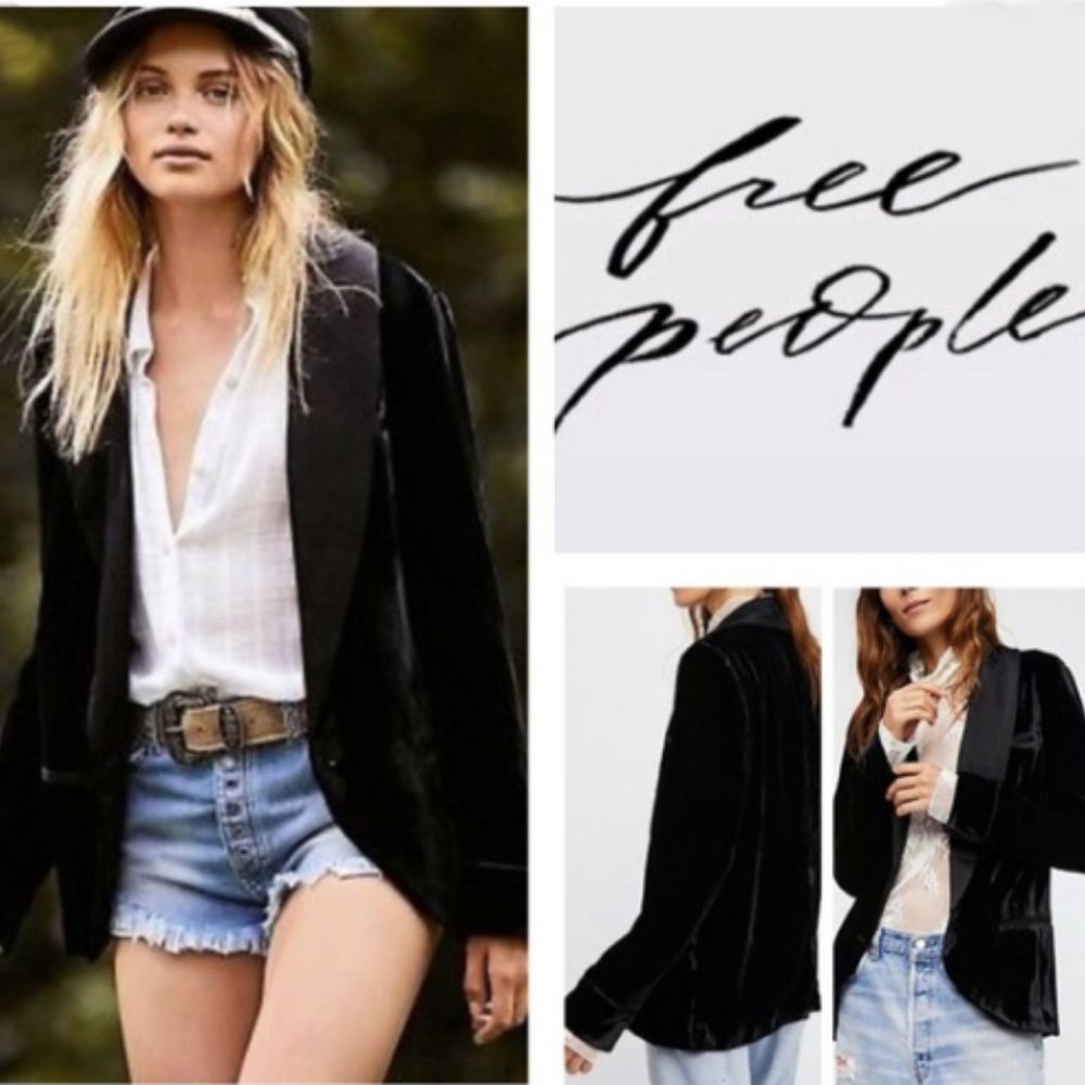 Free People Black Velvet Relaxed Blazer Size S